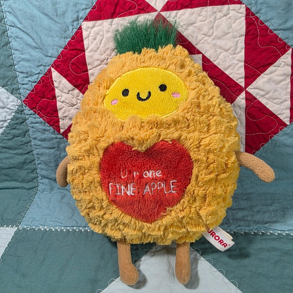 Aurora Palm Pals Pineapple "You Are One Fine-Apple" Heart Plush Arms Legs